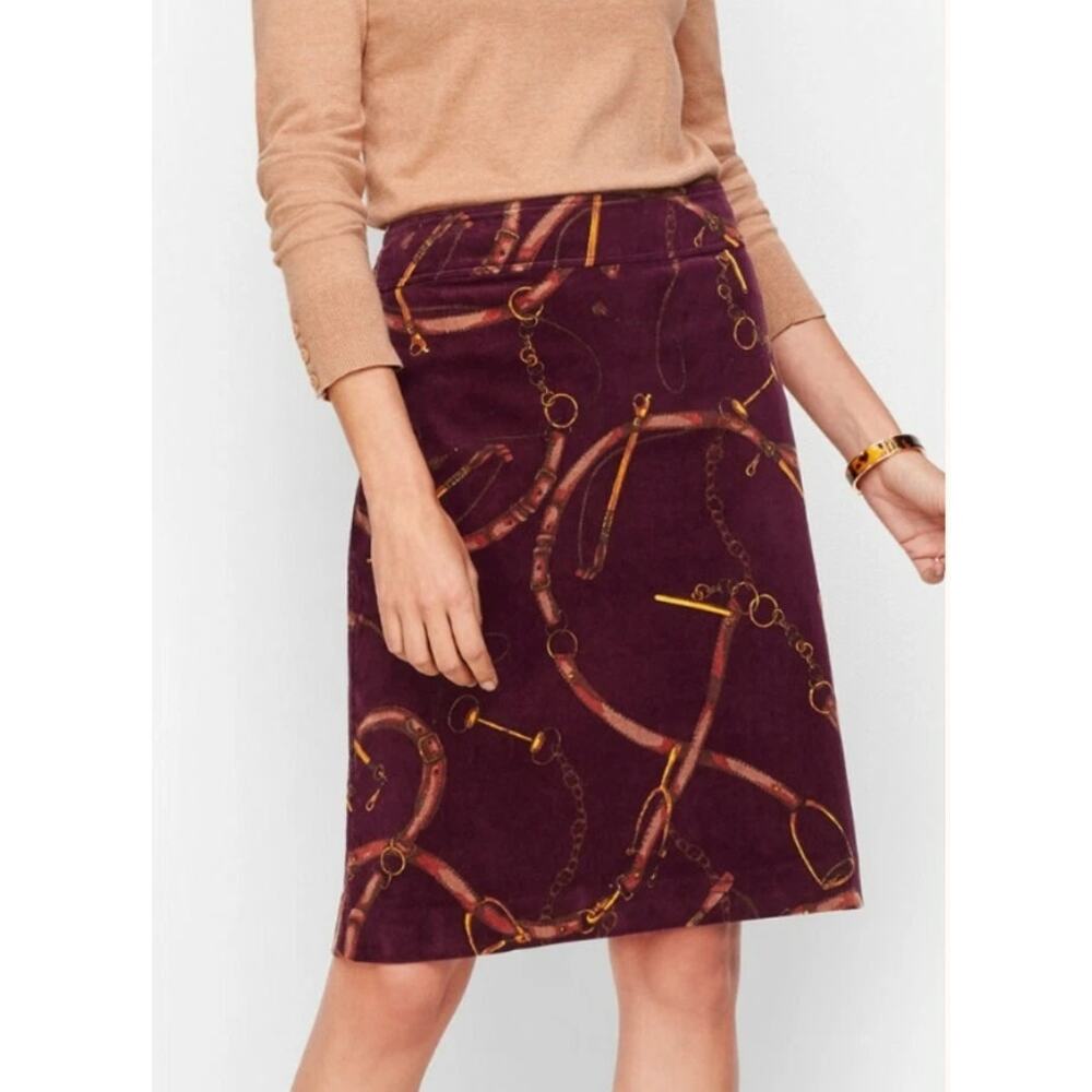 Talbots NEW Equestrian Corduroy Skirt Womens Size 8 Plum Horses Bridle Shows